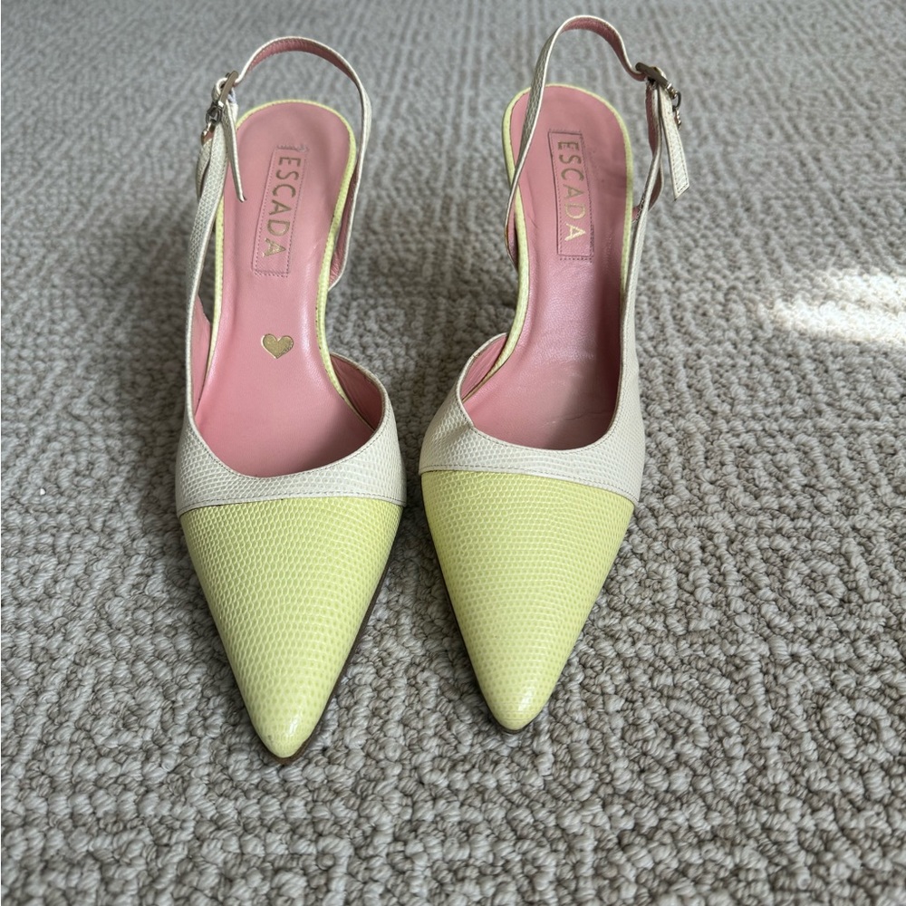Escada cream and light green sling backs